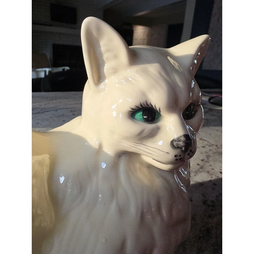Vintage Large Ceramic Cat Statue Figurine White Persian Cat